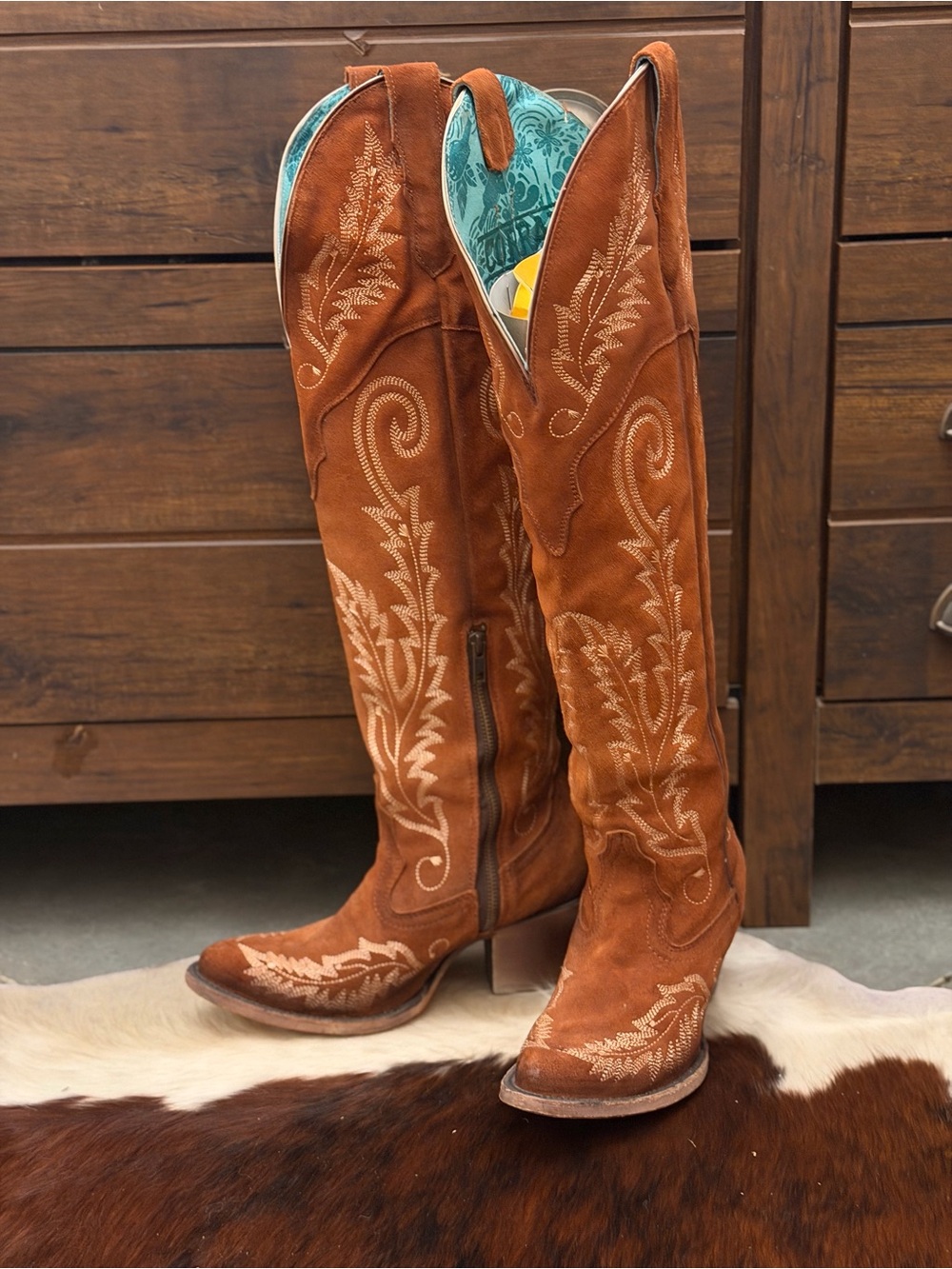 Corral Embroidered Knee High Brown Suede - Picture 2 of 11
